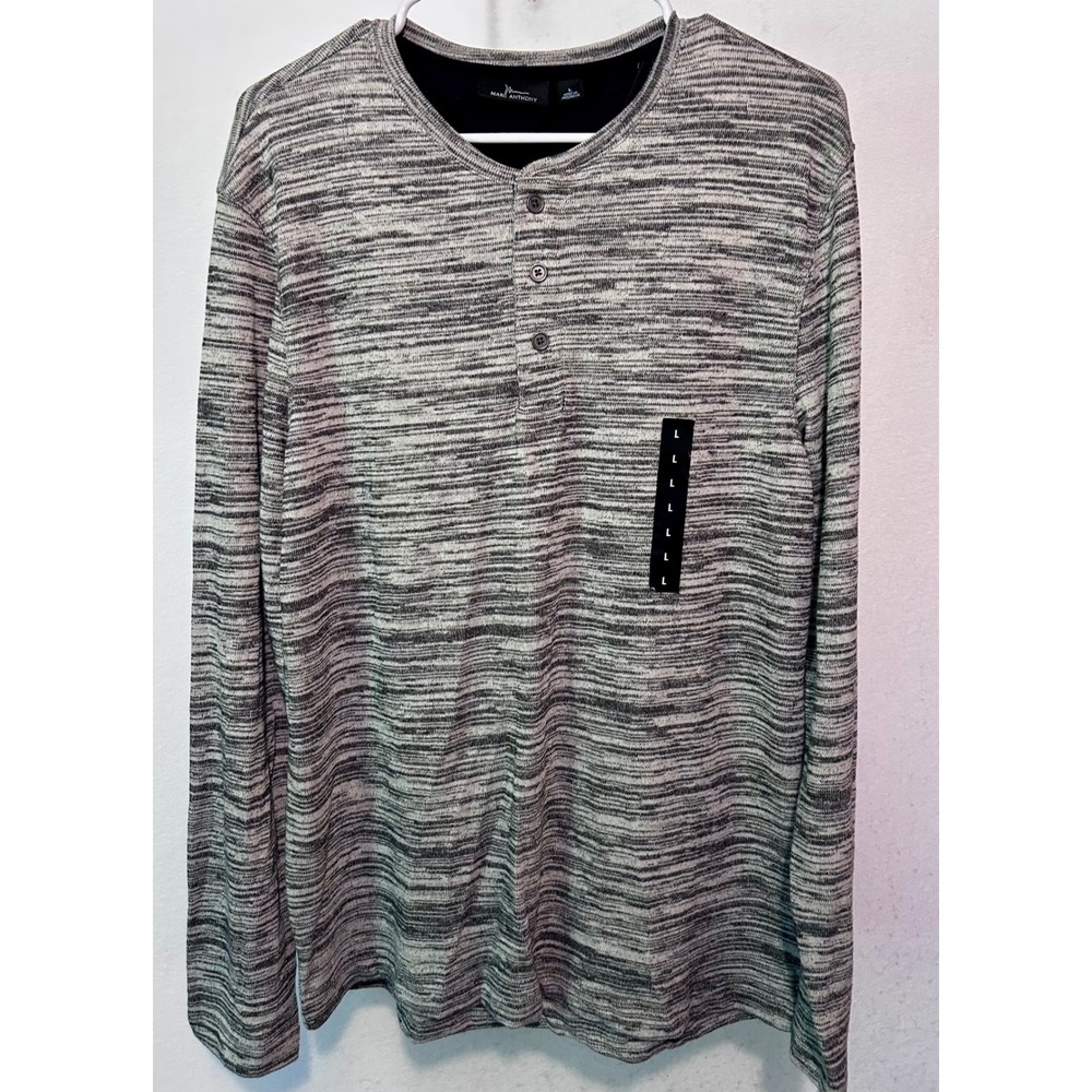 Marc Anthony Mens Gray Space Dye Long Sleeve Henley Shirt Large